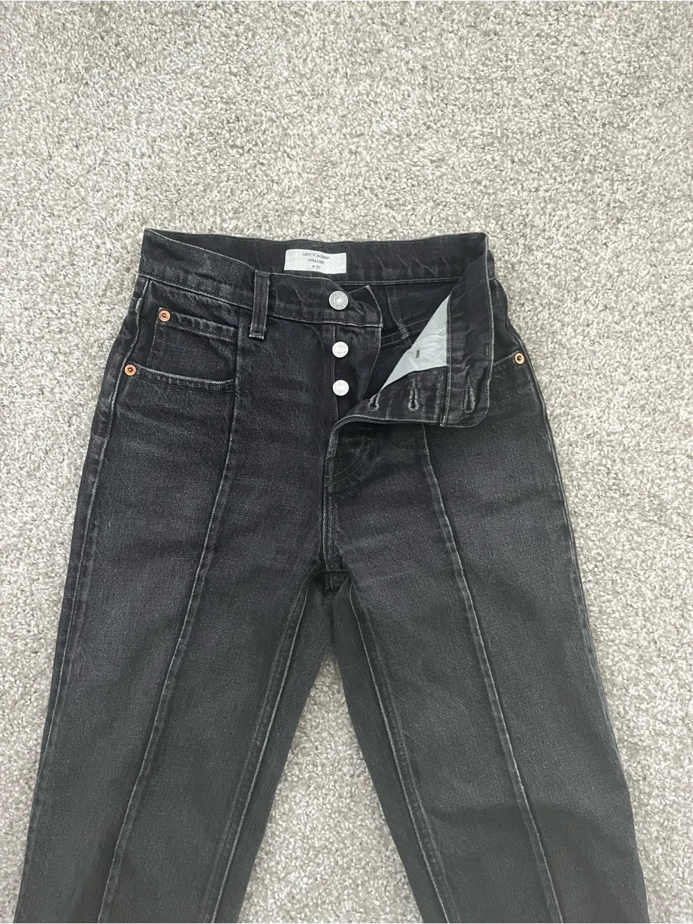 Levi's Black Straight-Leg Jeans with Center Front Seams